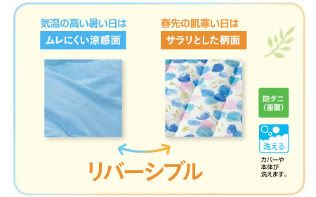 サラリ涼感面と毛がからみにくい面のリバーシブル